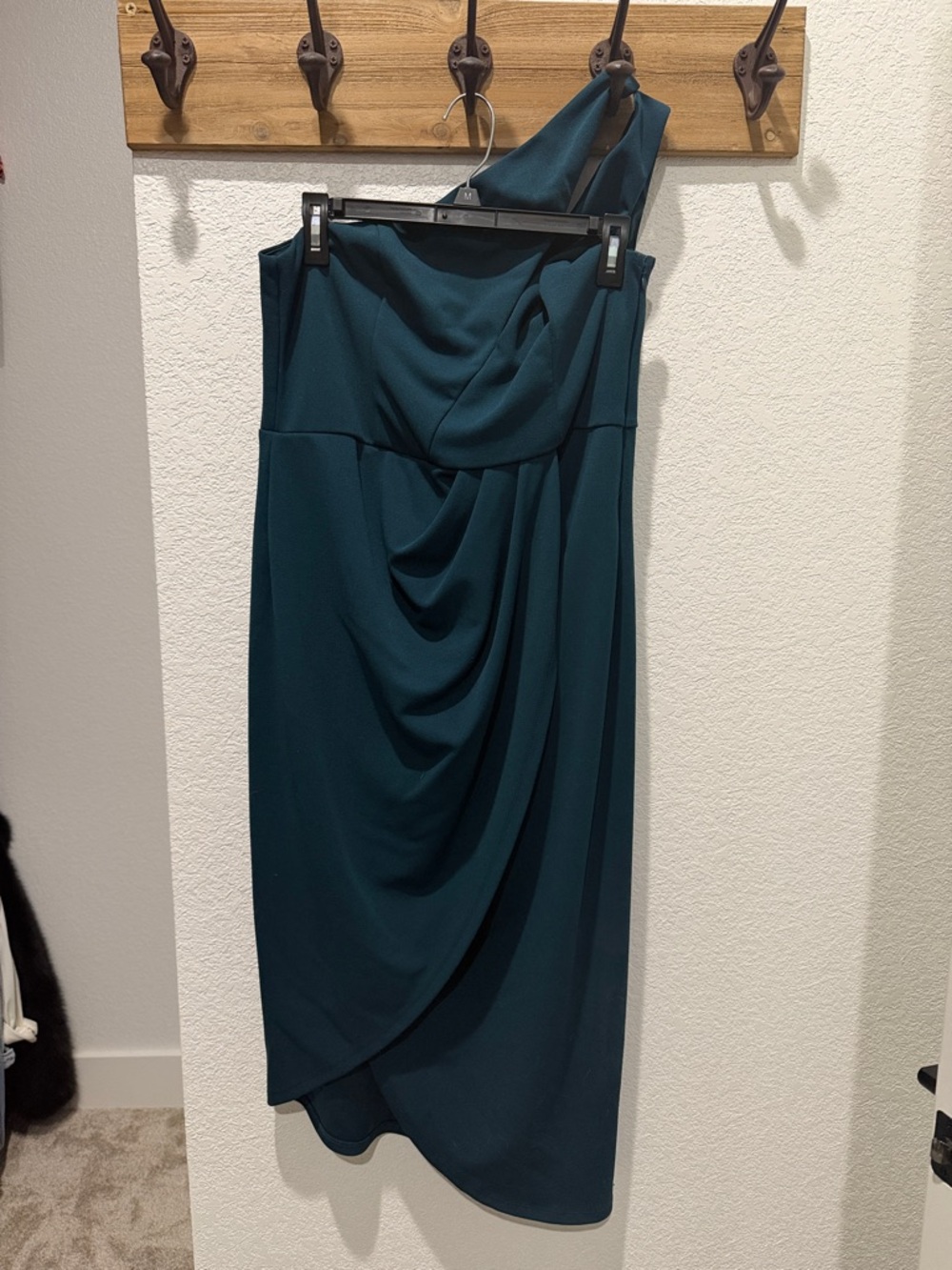 Lulus One-Shoulder Teal Draped Midi Dress